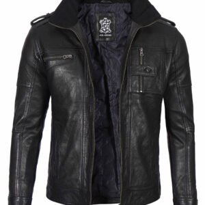 Men's Black Waxed Leather Jacket, Cafe Racer Motorcycle Jacket, Classic Biker Style Outerwear