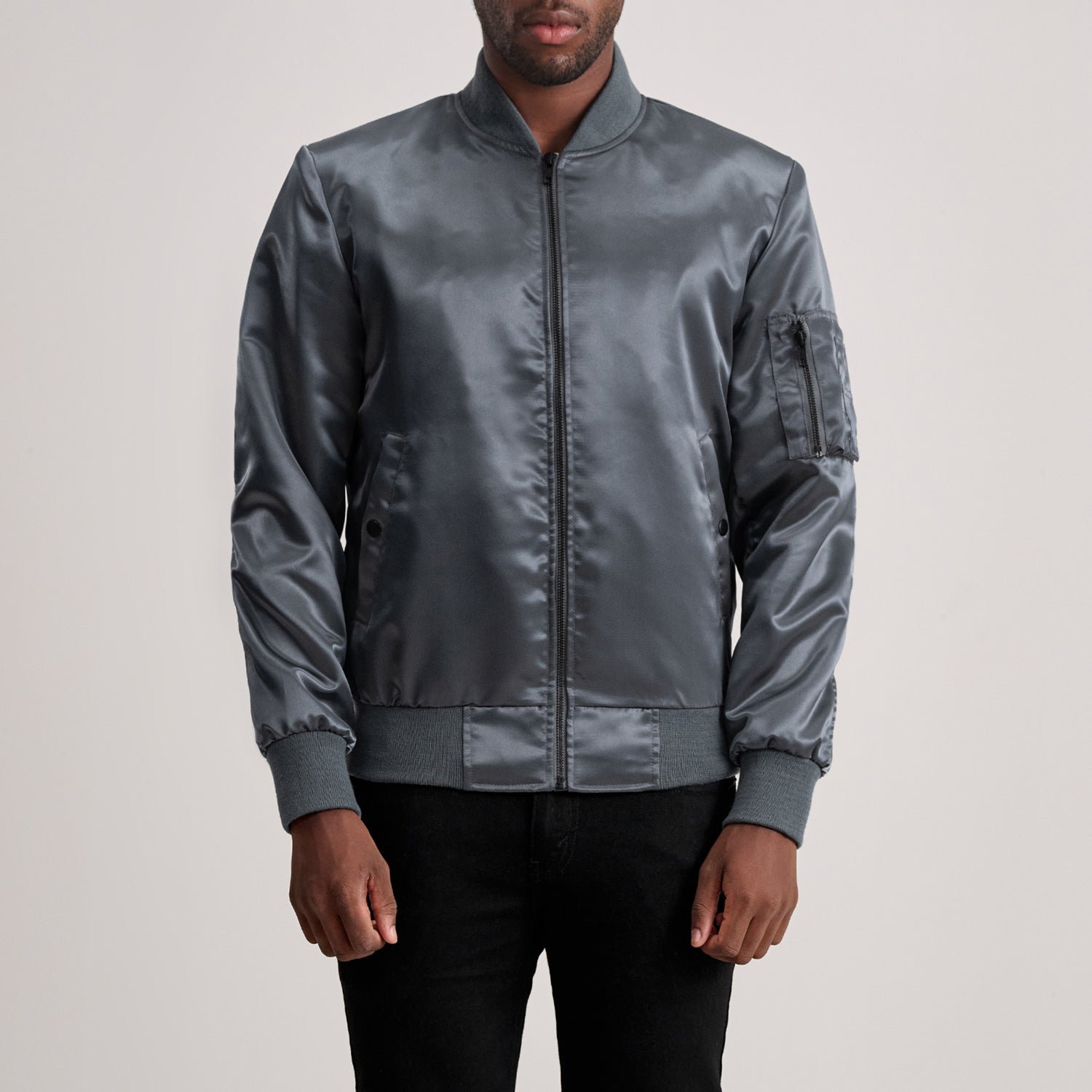 Men's Quinton MA-1 Grey Bomber Jacket, Classic Military Flight Jacket, Stylish Casual Outerwear - Image 2