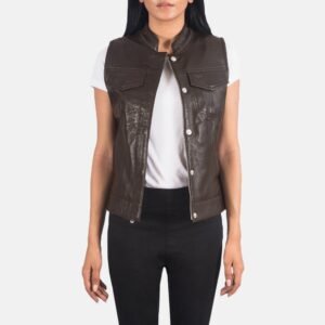Rayne Moto Brown Leather Vest, Classic Biker Waistcoat, Sleeveless Motorcycle Fashion