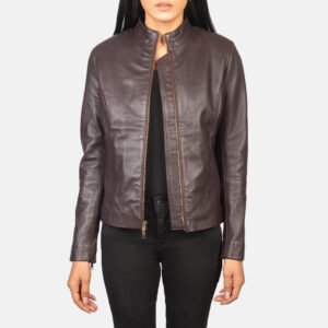 Rumella Maroon Leather Biker Jacket for Women, Stylish Moto Jacket, Classic Motorcycle Outerwear