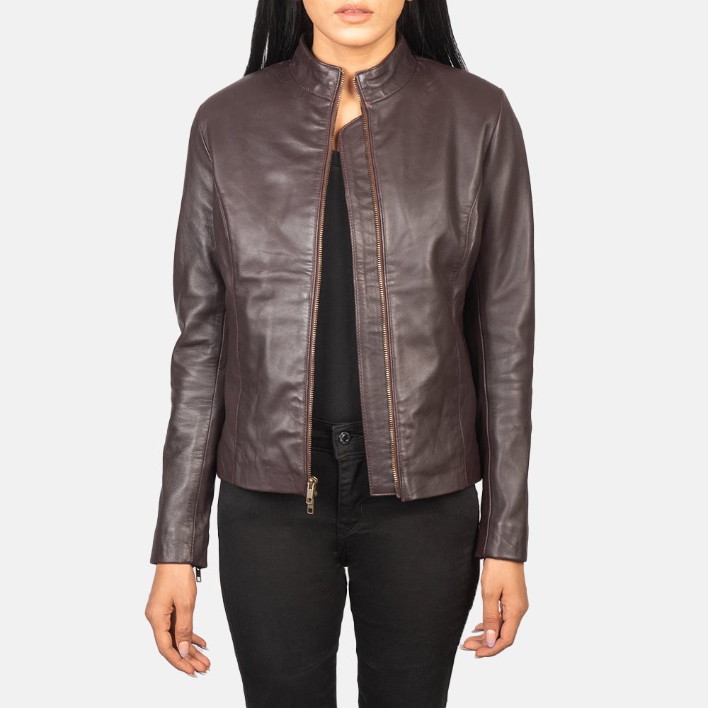 Rumella Maroon Leather Biker Jacket for Women, Stylish Moto Jacket, Classic Motorcycle Outerwear