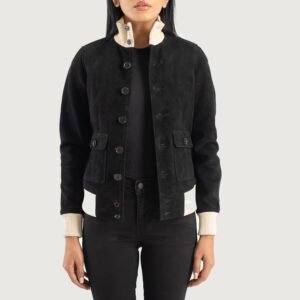 Sasha A1 Black Suede Bomber Jacket for Women, Classic Flight Jacket, Vintage-Inspired Suede Coat, Stylish Casual Streetwear Outerwear