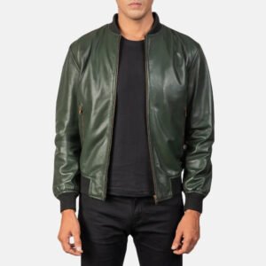 Men's Shane Green Leather Bomber Jacket, Stylish Classic Bomber Outerwear