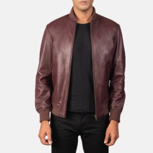 Shane Maroon Leather Bomber Jacket for Men, Vintage Aviator Flight Jacket, Classic Casual Streetwear Outerwear