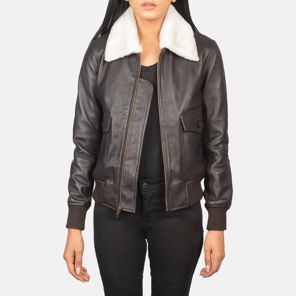 Stella G-1 Brown Leather Bomber Jacket for Women, Classic Aviator Flight Jacket, Vintage Style - Image 6