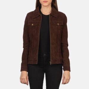 Suzy Mocha Suede Trucker Jacket for Women, Classic Button-Up Suede Coat, Vintage-Inspired Casual Outerwear, Stylish Everyday Jacket