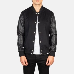 Vaxton Black Hybrid Varsity Jacket for Men, Classic Letterman Jacket, Stylish Bomber Coat, Casual Streetwear Outerwear
