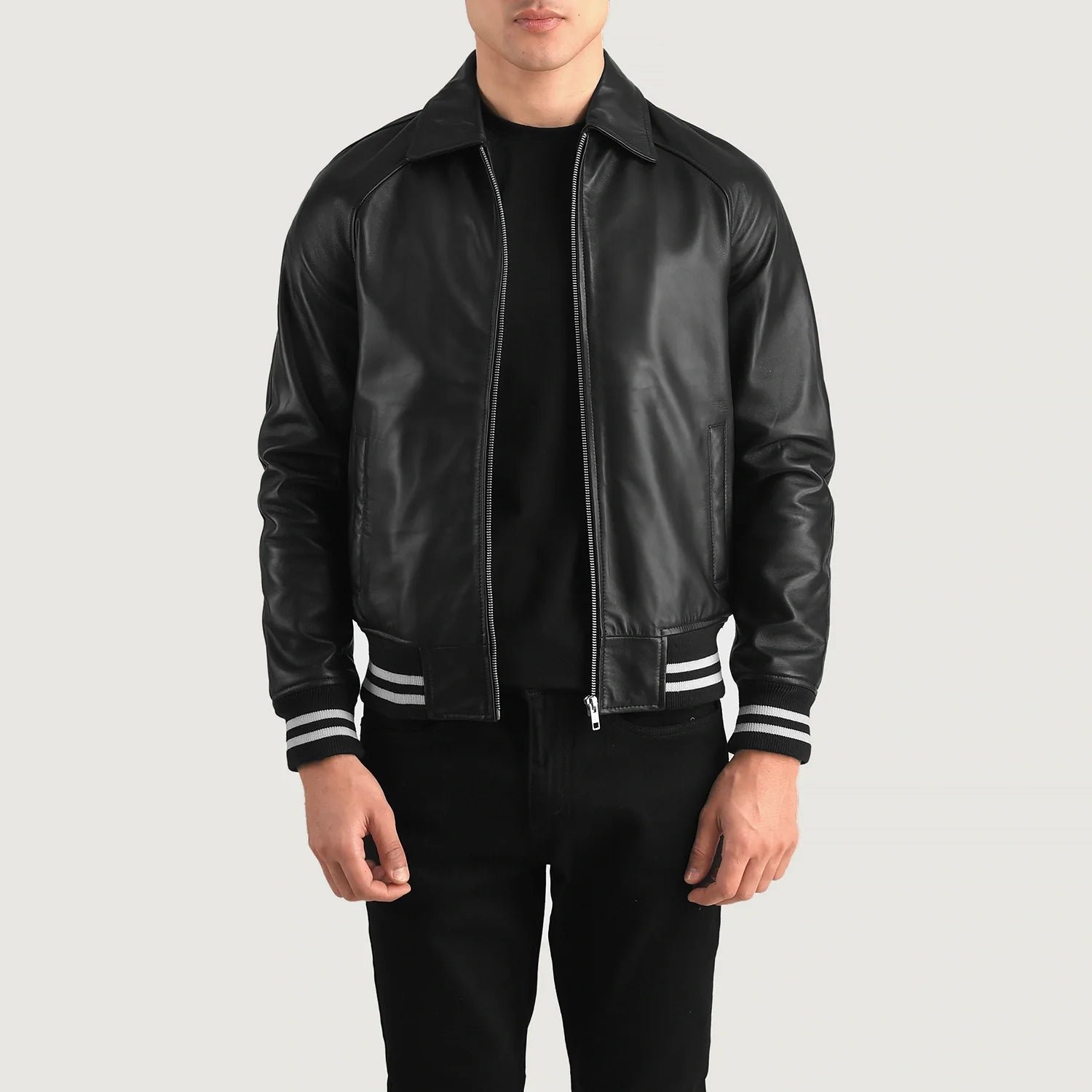 Walton Black Leather Varsity Jacket for Men, Classic Letterman Jacket, Leather Bomber Coat, Stylish Casual Streetwear Outerwear