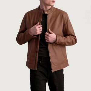Zen Matte Brown Leather Biker Jacket for Men, Classic Motorcycle Jacket, Vintage Moto Rider Coat, Rugged Leather Outerwear