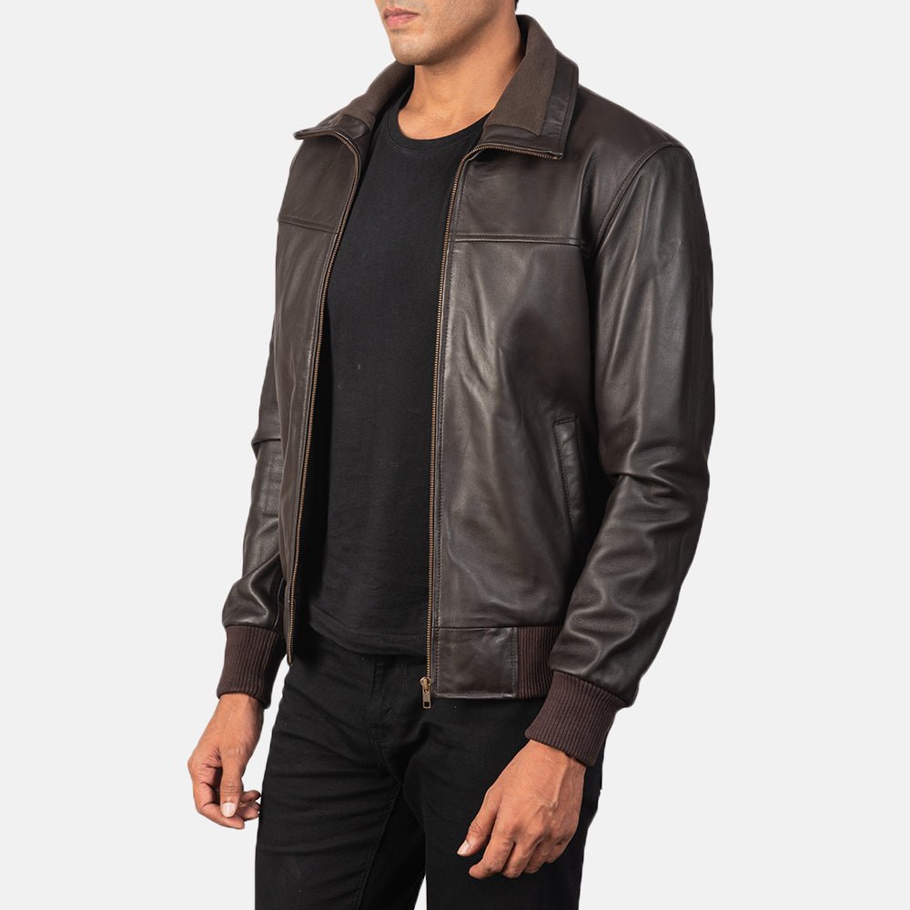 Air Rolf Brown Leather Bomber Jacket, Men's Vintage Aviator Jacket, Genuine Leather Flight Coat, Classic Biker Outerwear - Image 4