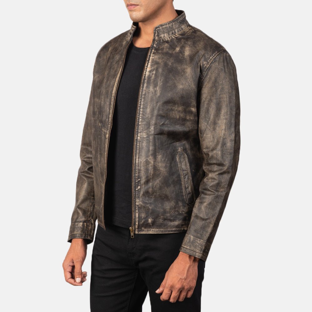 Alex Distressed Brown Leather Biker Jacket for Men, Vintage Motorcycle Jacket, Rugged Moto Rider Coat, Classic Leather Outerwear - Image 3