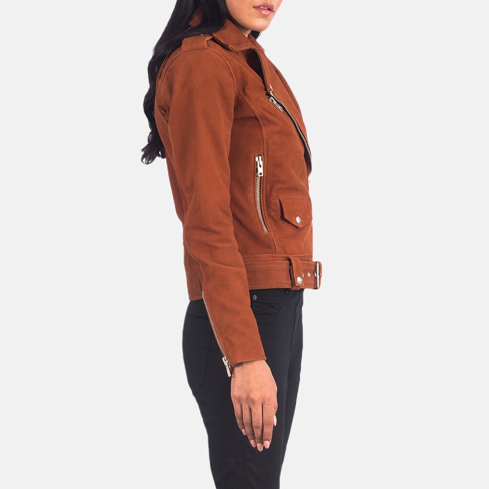 Alison Brown Suede Biker Jacket for Women, Classic Motorcycle Moto Jacket, Vintage-Inspired Suede Coat, Stylish Casual Outerwear - Image 2