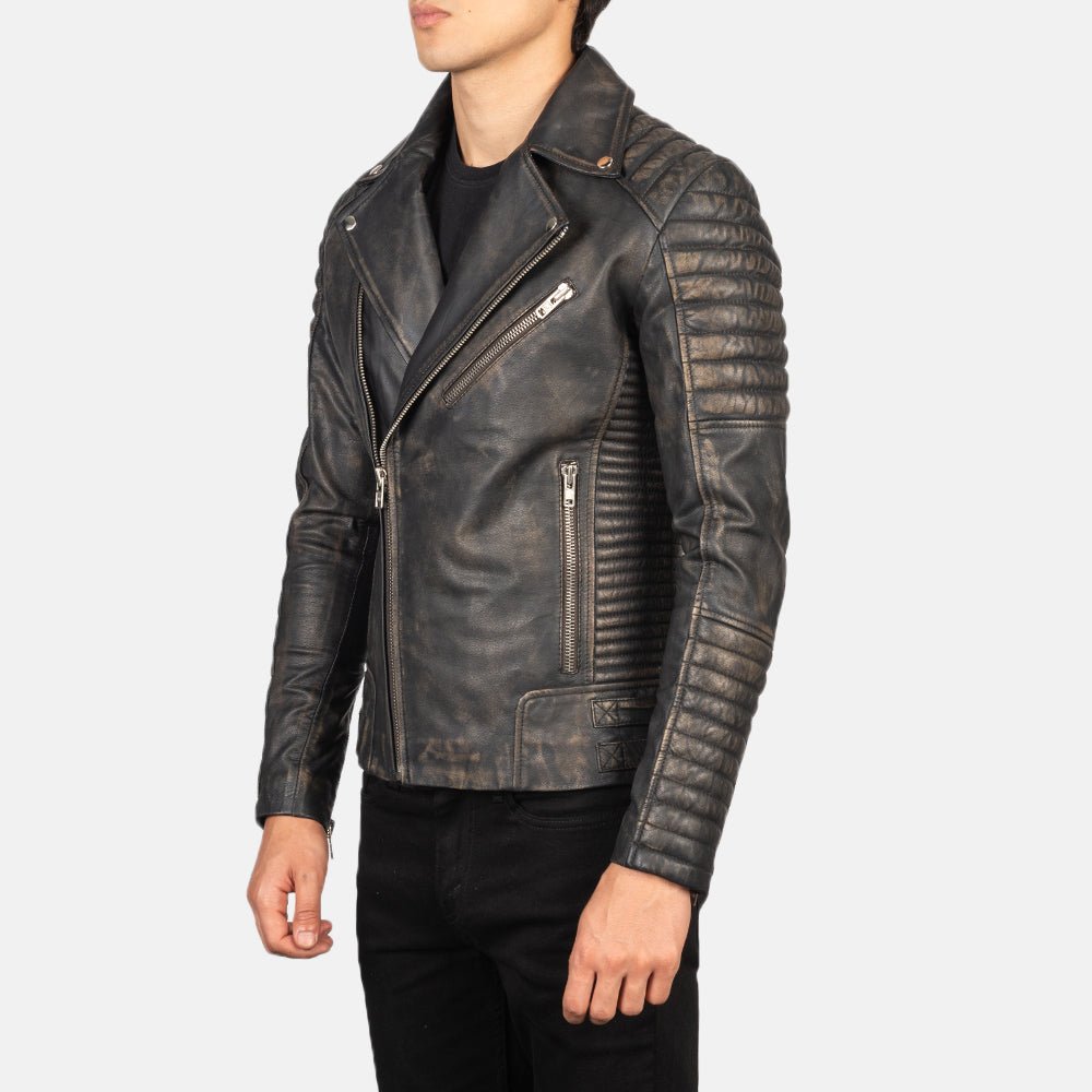 Men's Armand Distressed Brown Leather Biker Jacket, Vintage Moto Style - Image 2