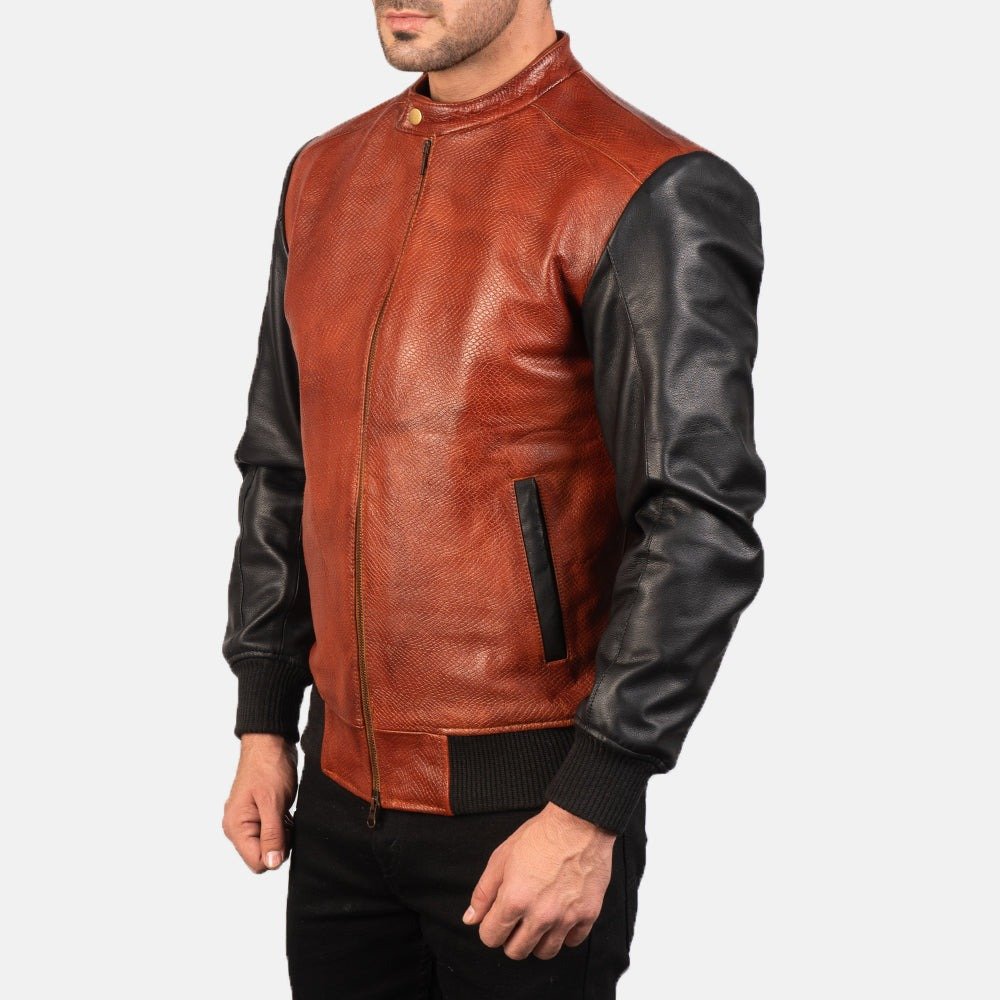 Avan Black & Maroon Leather Bomber Jacket for Men, Two Tone Aviator Flight Jacket, Vintage Motorcycle Outerwear - Image 2