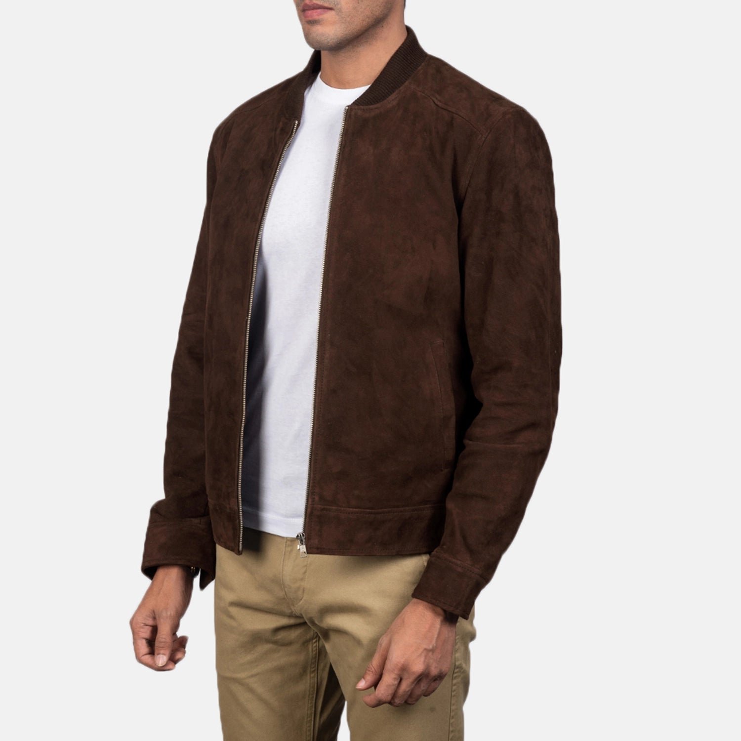 Blain Mocha Suede Bomber Jacket for Men, Vintage Brown Aviator Jacket, Classic Casual Suede Outerwear - Image 5