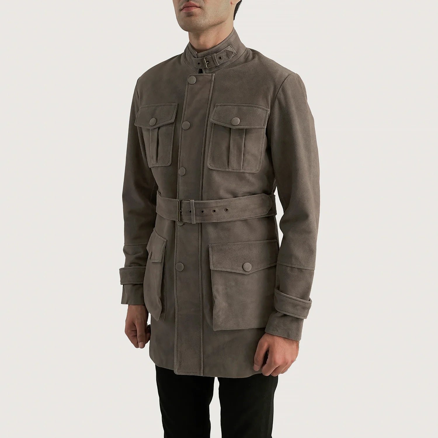 Dolf Grey Suede Jacket for Men, Vintage Suede Coat, Classic Casual Jacket, Stylish Minimalist Outerwear - Image 4