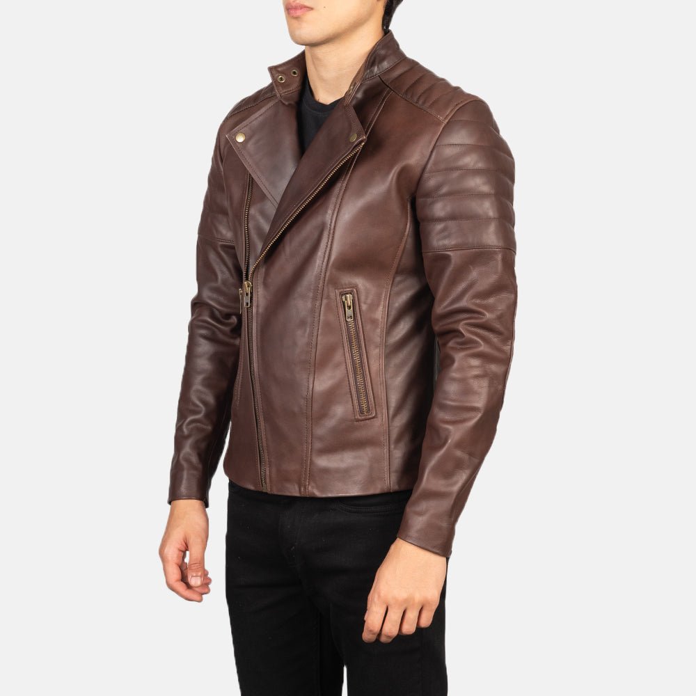 Men's Faisor Brown Leather Biker Jacket, Classic Motorcycle Style - Image 2