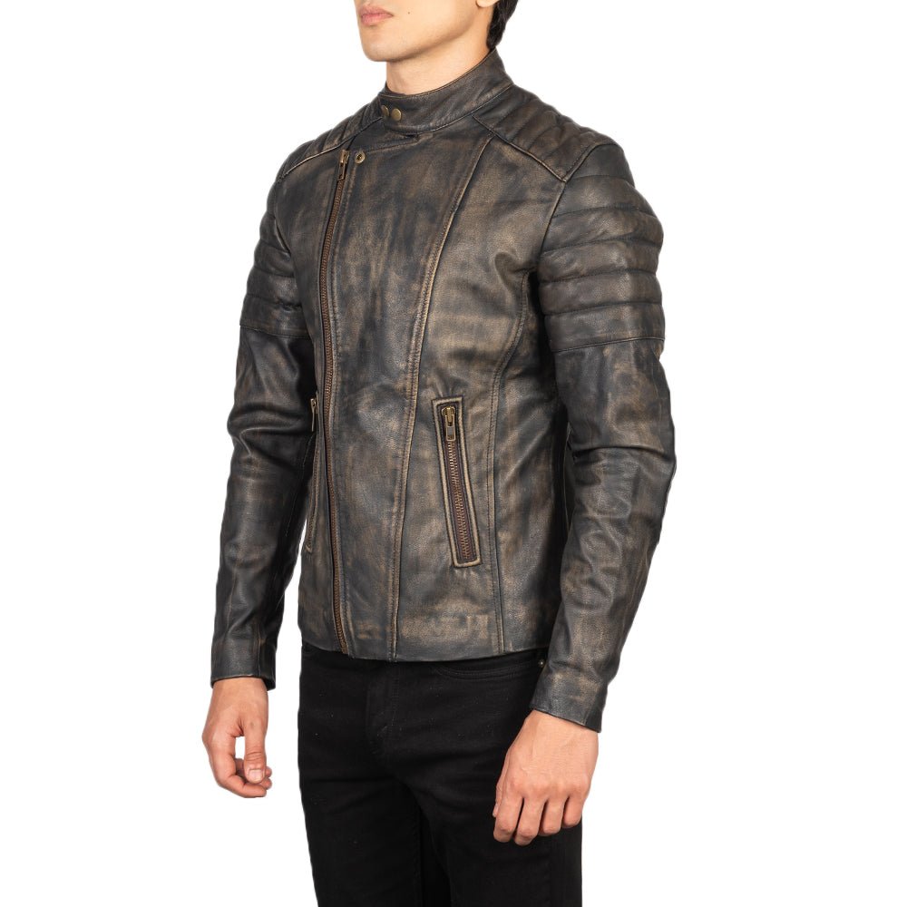 Men's Faisor Distressed Brown Leather Biker Jacket, Vintage Moto Style - Image 4