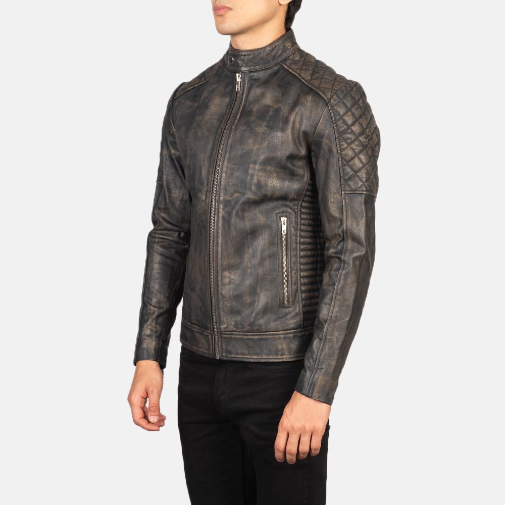 Men's Fernando Quilted Distressed Brown Leather Biker Jacket - Image 4