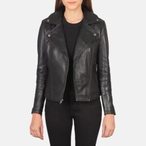 Women's Flashback Black Leather Biker Jacket, Classic Motorcycle Moto Jacket, Vintage Rider Style Coat, Stylish Casual Outerwear