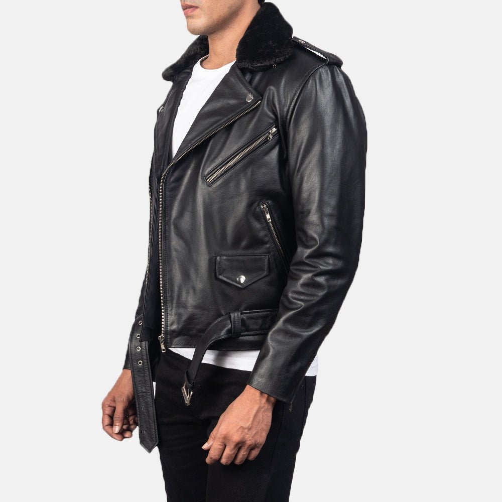Furton Black Leather Biker Jacket for Men, Classic Motorcycle Jacket, Vintage Moto Rider Coat, Rugged Leather Outerwear - Image 4