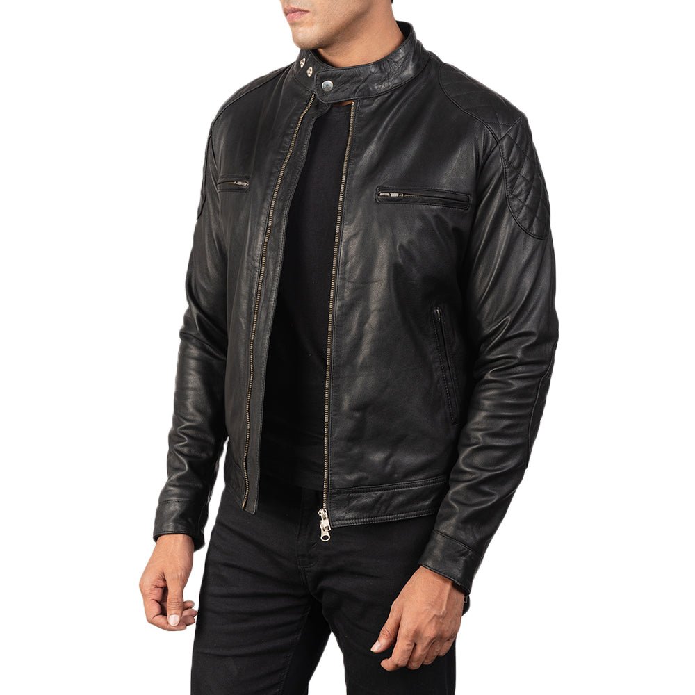 Men's Gatsby Black Leather Biker Jacket, Classic Motorcycle Moto Jacket - Image 5