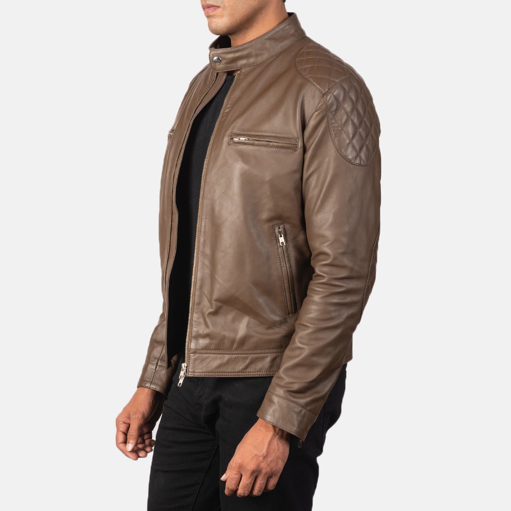 Men's Gatsby Mocha Leather Biker Jacket, Classic Motorcycle Style - Image 2