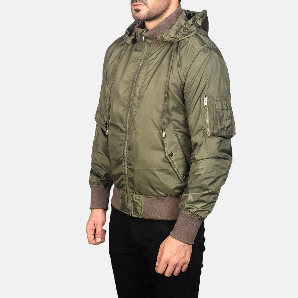 Hanklin MA-1 Green Hooded Bomber Jacket for Men, Military Flight Jacket, Classic Aviator Streetwear Outerwear - Image 5