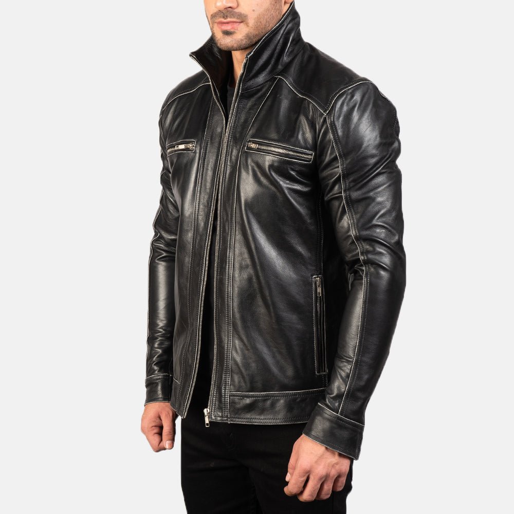 Hudson Black Leather Biker Jacket for Men, Classic Motorcycle Jacket, Vintage Moto Rider Coat, Rugged Leather Outerwear - Image 6