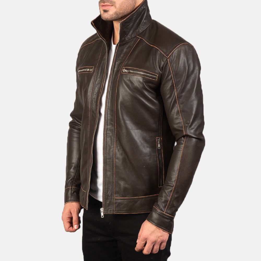 Hudson Brown Leather Biker Jacket for Men, Classic Motorcycle Jacket, Vintage Moto Rider Coat, Rugged Leather Outerwear - Image 6