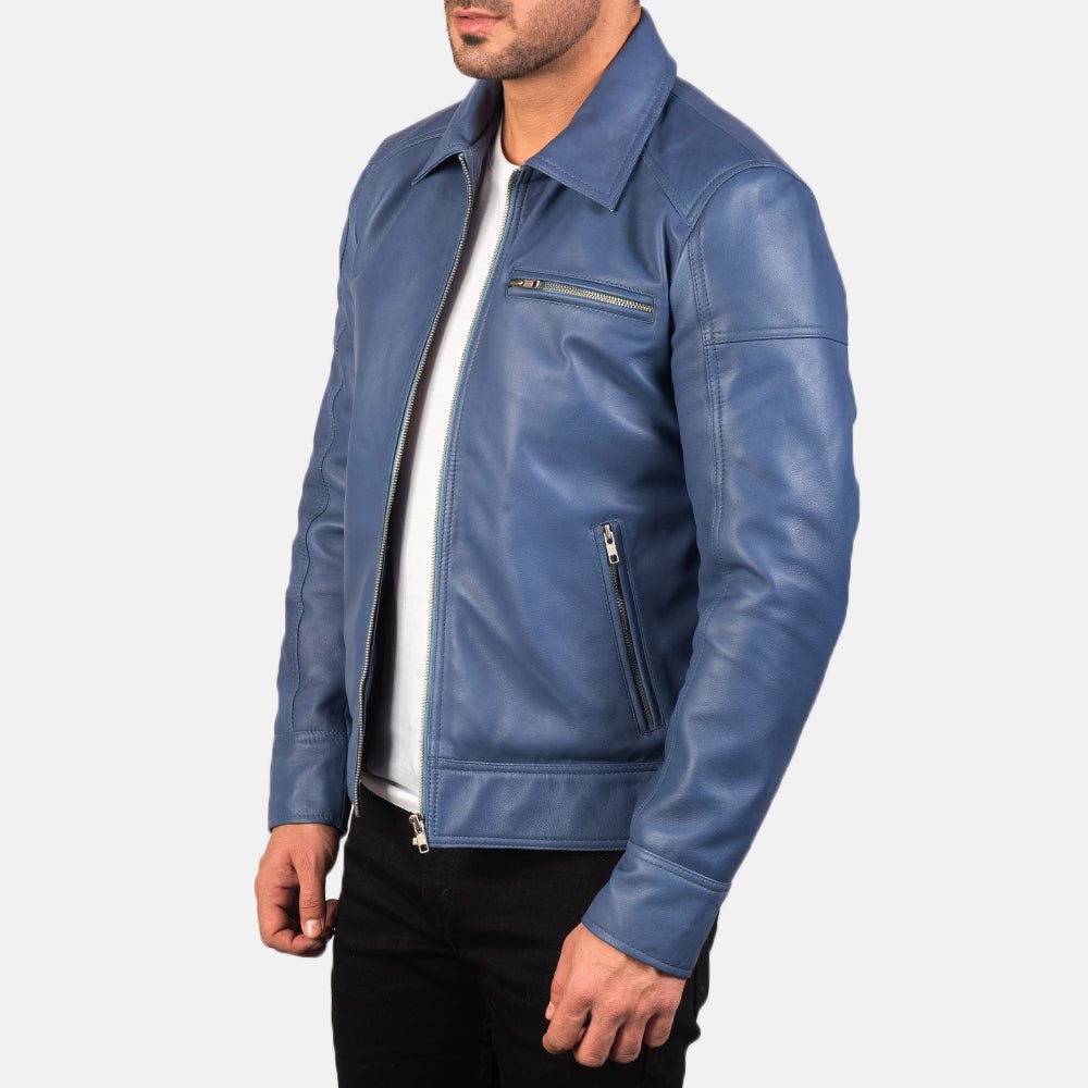 Men's Lavendard Blue Leather Biker Jacket, Stylish Motorcycle Outerwear - Image 2