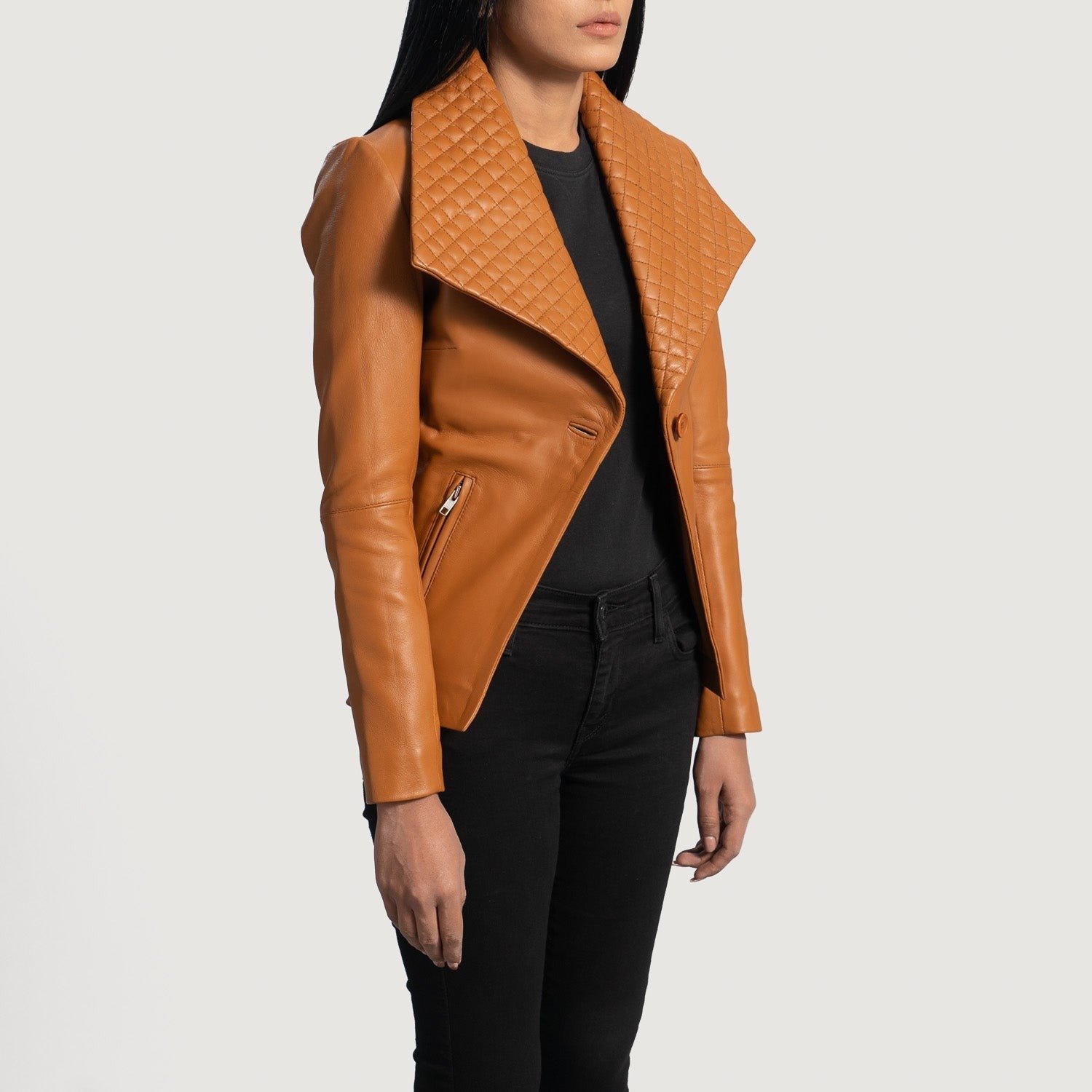 Lee Tan Brown Leather Blazer, Classic Tailored Jacket, Stylish Smart Casual Outerwear - Image 2