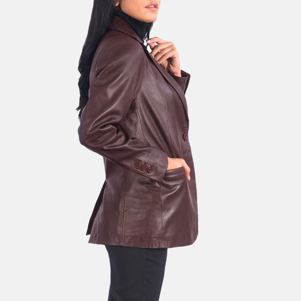 Norma Maroon Leather Blazer for Women, Elegant Tailored Jacket, Stylish Smart Casual Outerwear - Image 2