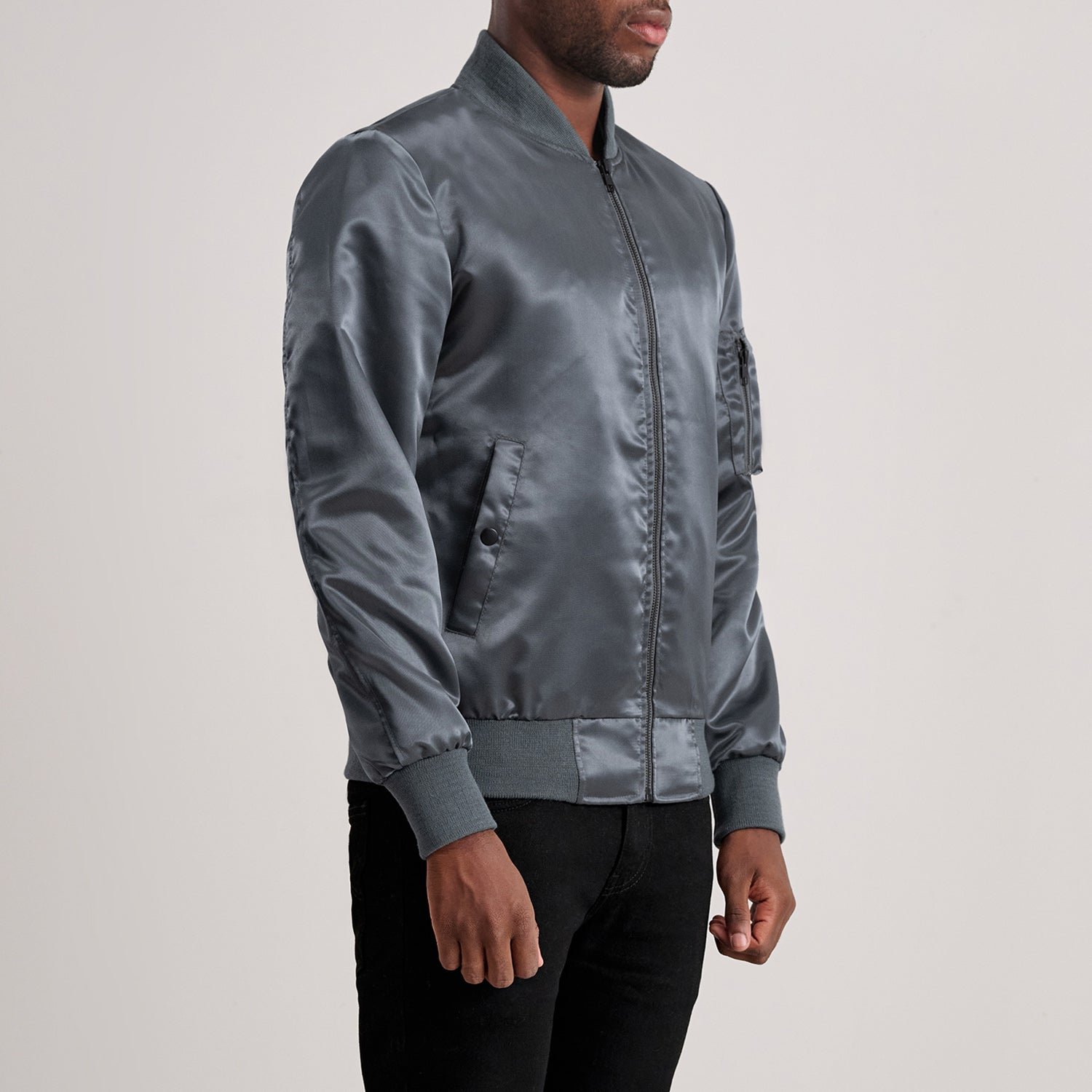 Men's Quinton MA-1 Grey Bomber Jacket, Classic Military Flight Jacket, Stylish Casual Outerwear - Image 3