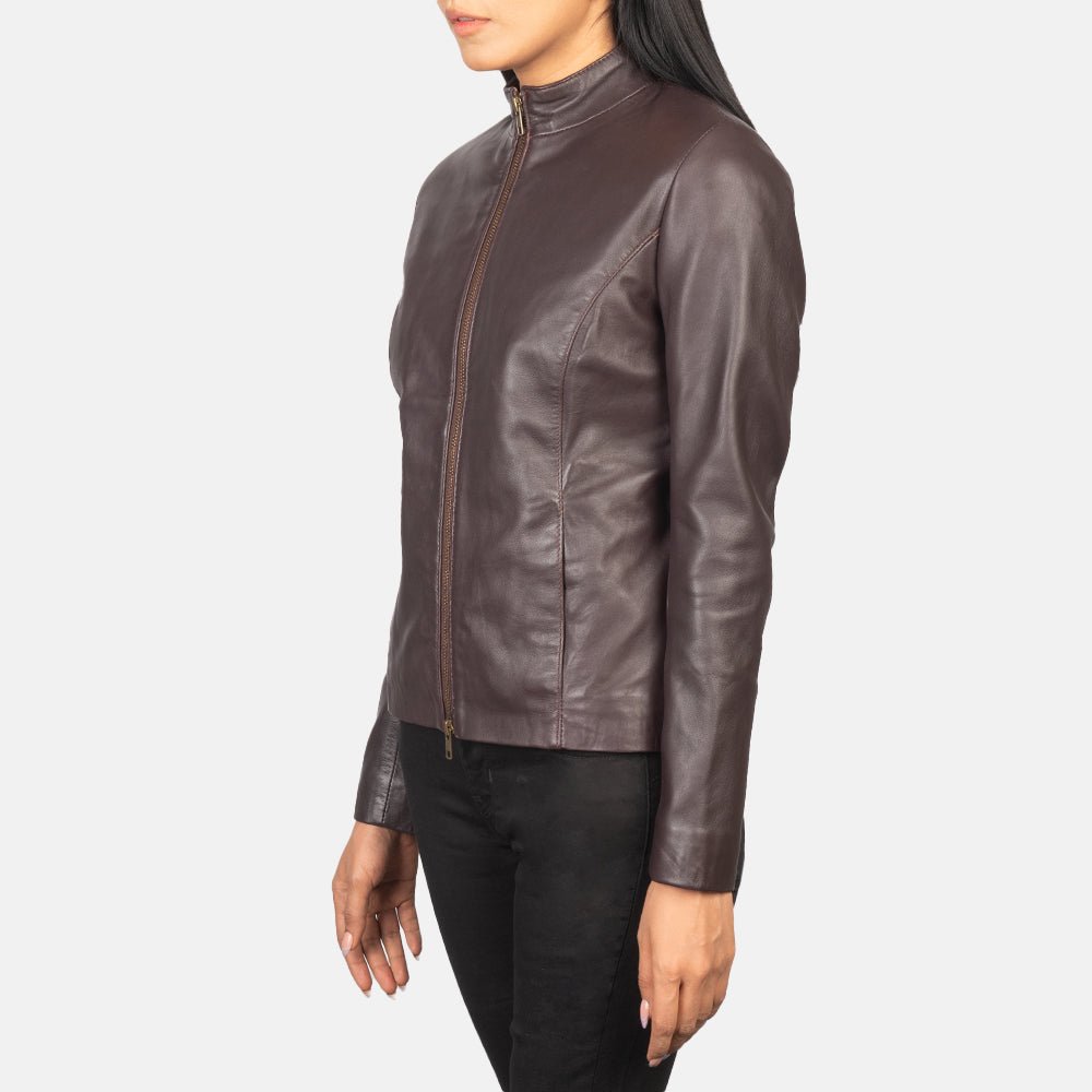 Rumella Maroon Leather Biker Jacket for Women, Stylish Moto Jacket, Classic Motorcycle Outerwear - Image 6