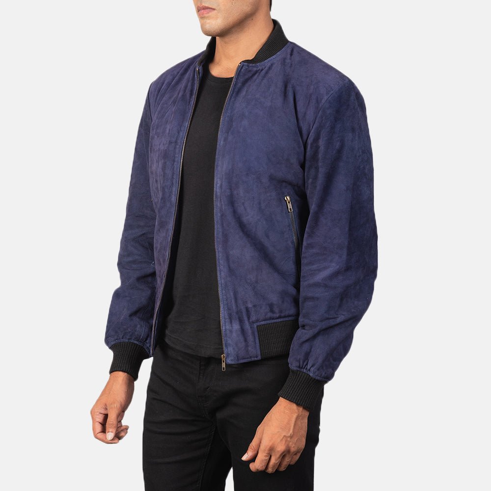 Shane Blue Suede Bomber Jacket for Men, Classic Aviator Flight Jacket, Vintage Casual Streetwear Outerwear - Image 5