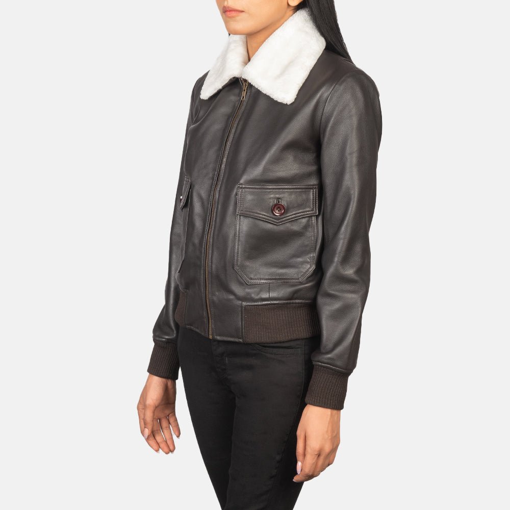 Stella G-1 Brown Leather Bomber Jacket for Women, Classic Aviator Flight Jacket, Vintage Style - Image 5