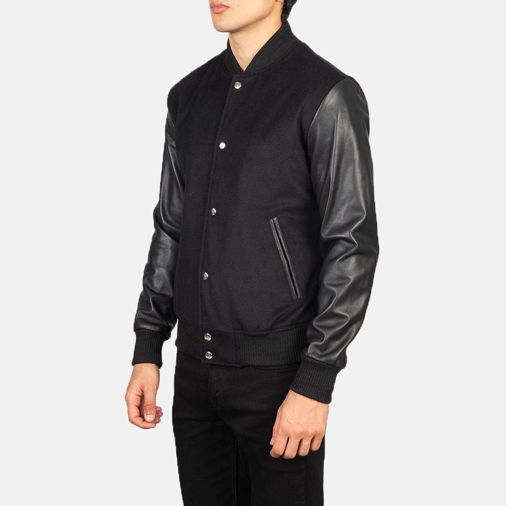 Vaxton Black Hybrid Varsity Jacket for Men, Classic Letterman Jacket, Stylish Bomber Coat, Casual Streetwear Outerwear - Image 3