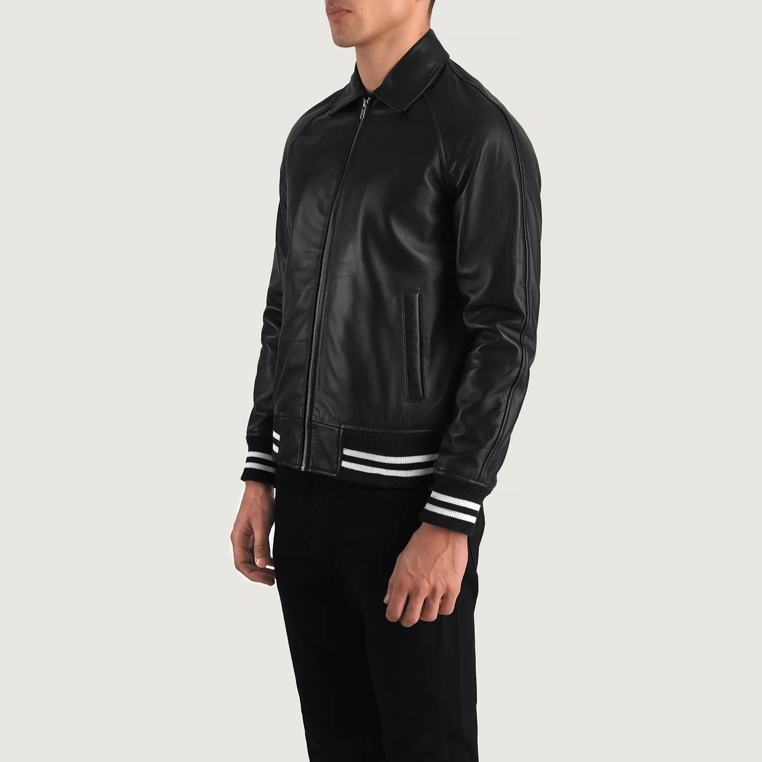 Walton Black Leather Varsity Jacket for Men, Classic Letterman Jacket, Leather Bomber Coat, Stylish Casual Streetwear Outerwear - Image 5