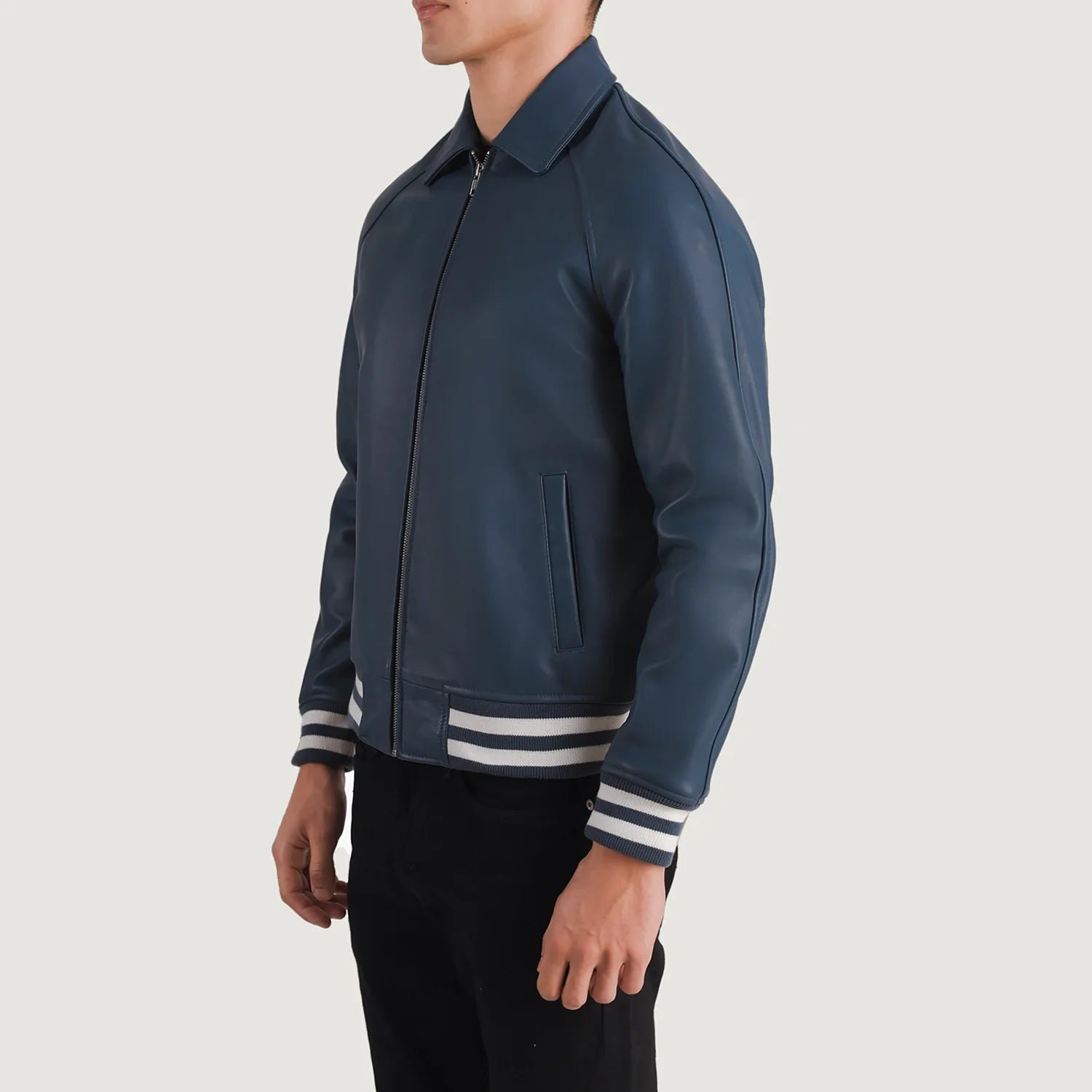 Walton Blue Leather Varsity Jacket for Men, Classic Letterman Jacket, Leather Bomber Coat, Stylish Casual Streetwear Outerwear - Image 6