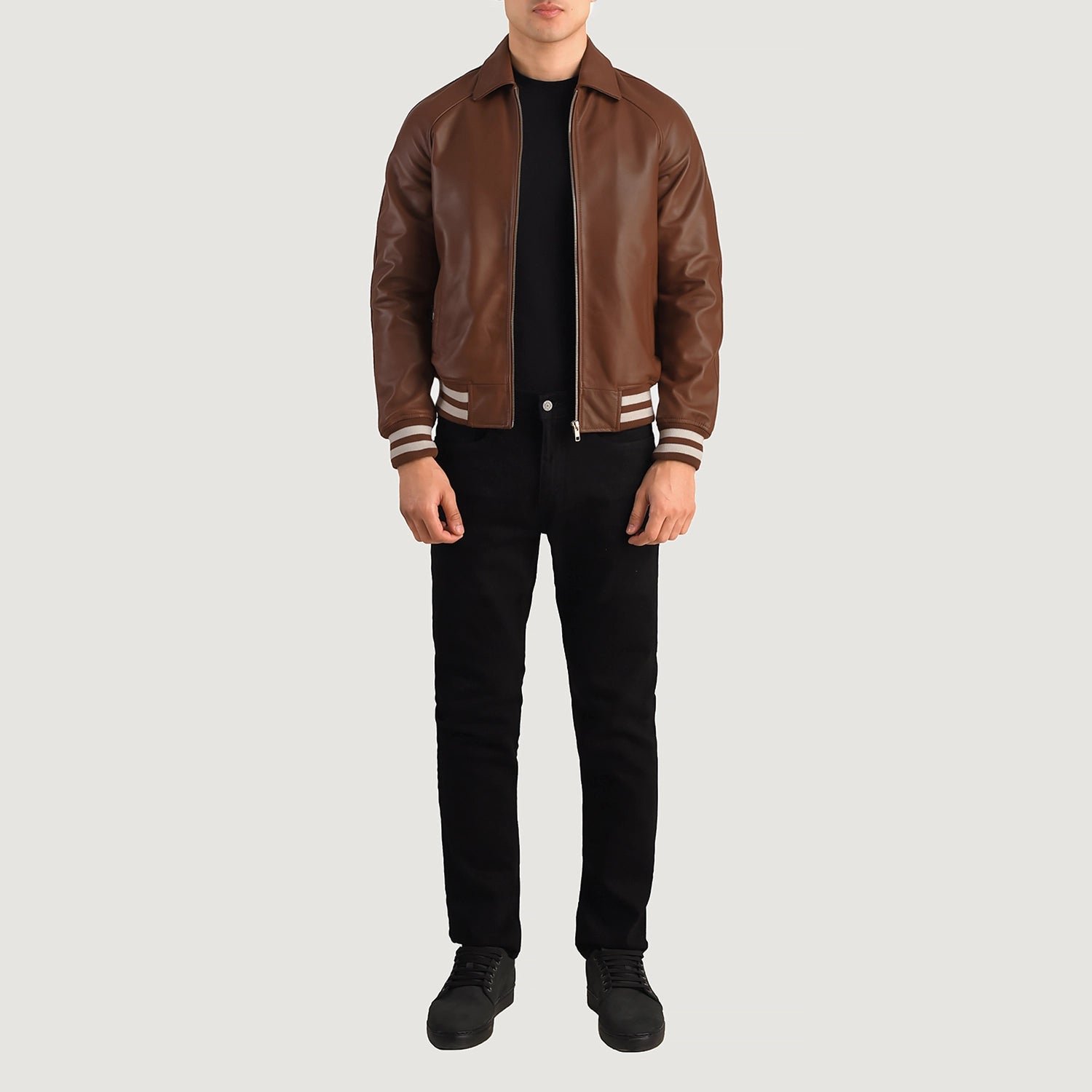 Walton Brown Leather Varsity Jacket for Men, Classic Letterman Jacket, Leather Bomber Coat, Stylish Casual Streetwear Outerwear - Image 2