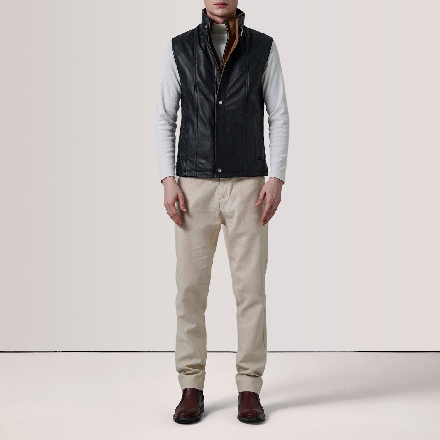 Zane Black Leather Vest for Men, Classic Motorcycle Biker Vest, Sleeveless Leather Waistcoat, Rugged Moto Rider Outerwear - Image 6