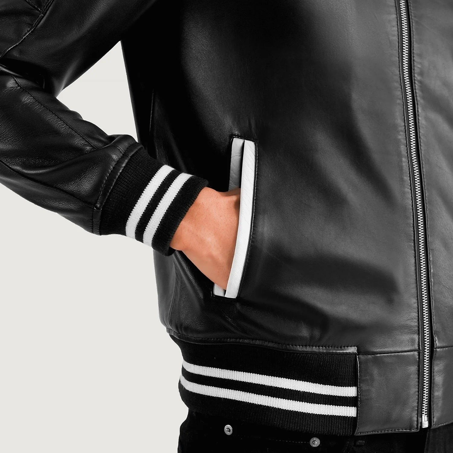 Pascal Black Leather Varsity Jacket for Men, Classic Letterman Jacket, Leather Bomber Coat, Stylish Casual Streetwear Outerwear - Image 7