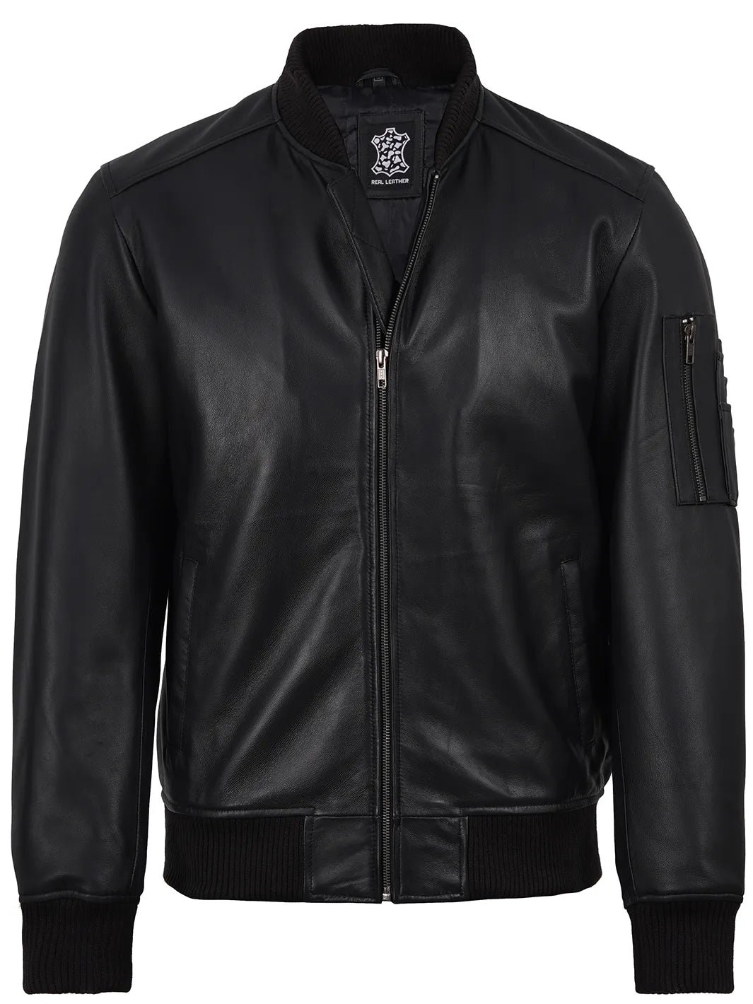 Bryan Men’s Black Lambskin Leather Bomber Jacket, Premium Classic Casual Outerwear