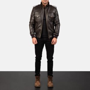 Agent Shadow Brown Leather Bomber Jacket for Men, Vintage Aviator Flight Jacket, Classic Casual Outerwear