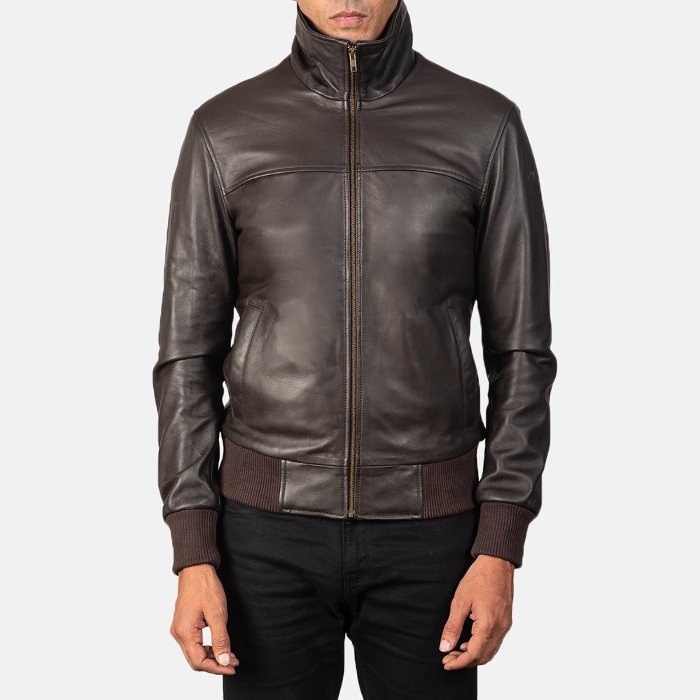 Air Rolf Brown Leather Bomber Jacket, Men's Vintage Aviator Jacket, Genuine Leather Flight Coat, Classic Biker Outerwear - Image 3