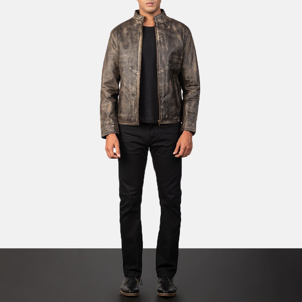 Alex Distressed Brown Leather Biker Jacket for Men, Vintage Motorcycle Jacket, Rugged Moto Rider Coat, Classic Leather Outerwear - Image 2