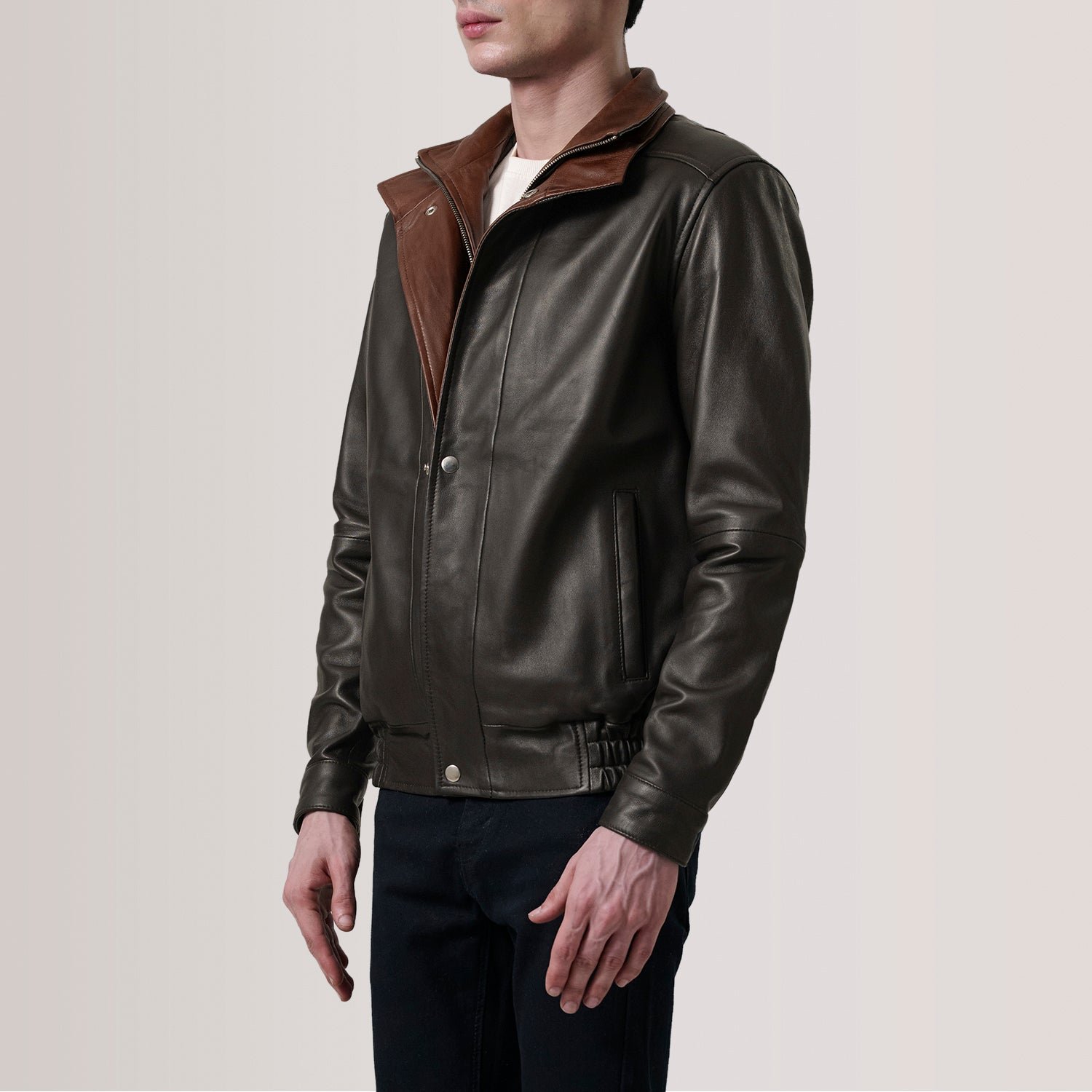 Alfred Brown Leather Bomber Jacket for Men, Vintage Aviator Flight Jacket, Classic Casual Streetwear Outerwear - Image 2