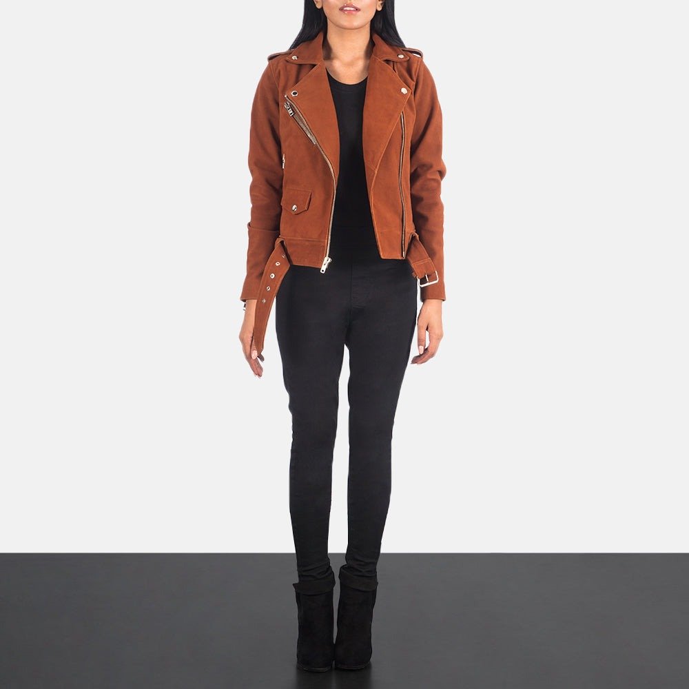 Alison Brown Suede Biker Jacket for Women, Classic Motorcycle Moto Jacket, Vintage-Inspired Suede Coat, Stylish Casual Outerwear - Image 6