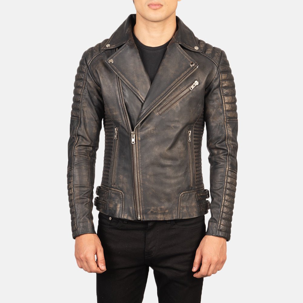 Men's Armand Distressed Brown Leather Biker Jacket, Vintage Moto Style - Image 3